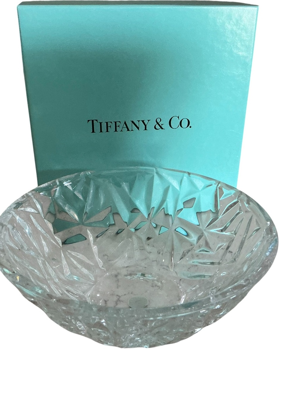 Tiffany & Co. Clear Cut Crystal Bowl Rock Out Faced edges and Tiffany Blue Box